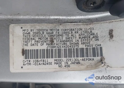 2004 Toyota Corolla Ce из США, поврежденный, VIN JTDBR32EX42043375